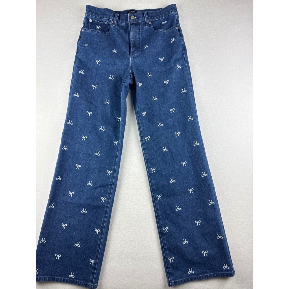 J.Crew Full-Length Slim Wide-Leg Jeans Blue Embroidered Bows Size 27
